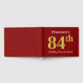 赤、フェイク金ゴールド84th誕生日パーティー+名前をカスタムする ゲストブック (全面)