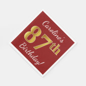 赤、フェイク金ゴールド87番目の誕生日+名前をカスタムする スタンダードランチョンナプキン (角)