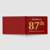 赤、フェイク金ゴールド87th誕生日パーティー+名前をカスタムする ゲストブック (全面)