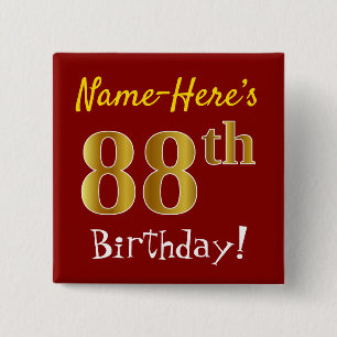 赤、フェイク金ゴールド88誕生日、名前をカスタムする付き 缶バッジ