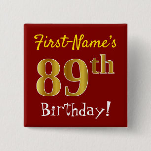 赤、フェイク金ゴールド89番目の誕生日、名前をカスタムする 缶バッジ