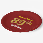 赤、フェイク金ゴールド89誕生日+名前をカスタムする ペーパープレート (アングル)