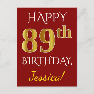 赤、フェイク金ゴールド89誕生日+名前をカスタムする ポストカード
