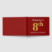 赤、フェイク金ゴールド8th誕生日パーティー+名前をカスタムする ゲストブック (全面)