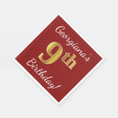 赤、フェイク金ゴールド9誕生日+名前をカスタムする スタンダードランチョンナプキン (角)