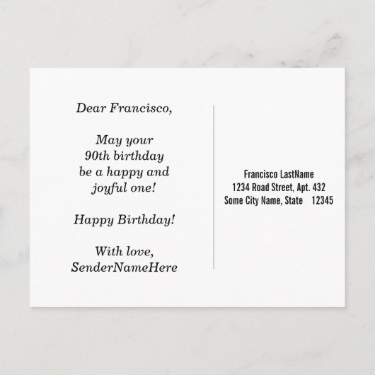 赤、フェイク金ゴールド90誕生日+名前をカスタムする ポストカード (裏面)