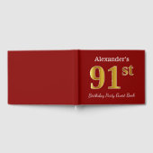 赤、フェイク金ゴールド91st誕生日パーティー+名前をカスタムする ゲストブック (全面)