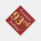 赤、フェイク金ゴールド93番目の誕生日+名前をカスタムする スタンダードランチョンナプキン (角)