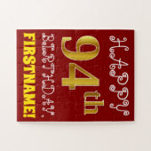 赤、フェイク金ゴールド94番目の誕生日+名前をカスタムするパズル ジグソーパズル (横)