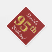 赤、フェイク金ゴールド95誕生日+名前をカスタムする スタンダードランチョンナプキン (角)