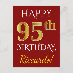 赤、フェイク金ゴールド95誕生日+名前をカスタムする ポストカード