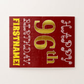 赤、フェイク金ゴールド96番目の誕生日+名前をカスタムするパズル ジグソーパズル (横)