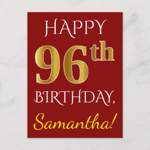 赤、フェイク金ゴールド96番目の誕生日+名前をカスタムする ポストカード