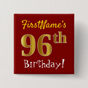 赤、フェイク金ゴールド96番目の誕生日、名前をカスタムする 缶バッジ
