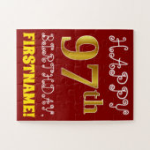 赤、フェイク金ゴールド97番目の誕生日+名前をカスタムするパズル ジグソーパズル (横)