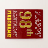 赤、フェイク金ゴールド98番目の誕生日+名前をカスタムするパズル ジグソーパズル (横)