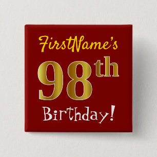 赤、フェイク金ゴールド98誕生日、名前をカスタムする付き 缶バッジ