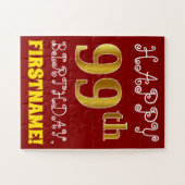 赤、フェイク金ゴールド99誕生日+名前をカスタムするパズル ジグソーパズル (横)