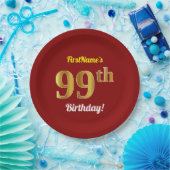 赤、フェイク金ゴールド99誕生日+名前をカスタムする ペーパープレート (パーティー)