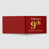 赤、フェイク金ゴールド9th誕生日パーティー+名前をカスタムする ゲストブック (全面)