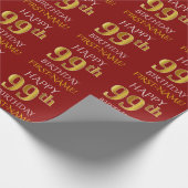赤、フェイク金ゴールド「HAPPY 99誕生日」 ラッピングペーパー (角)