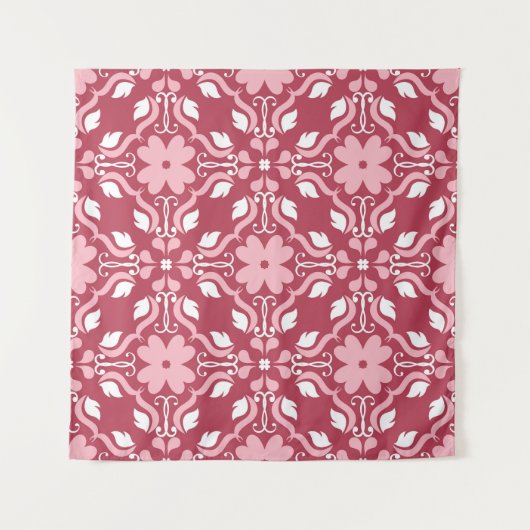 赤、ベージュのフローラ、シームレスな壁紙パターン。 タペストリー (正面)