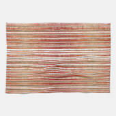 赤、ベージュ、白のパタストライプのーン キッチンタオル (横)