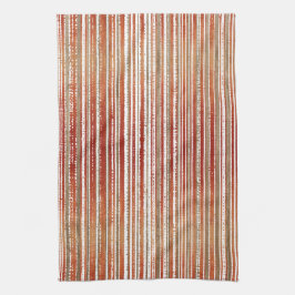 赤、ベージュ、白のパタストライプのーン キッチンタオル