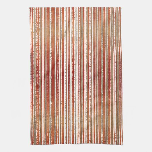 赤、ベージュ、白のパタストライプのーン キッチンタオル (縦)
