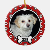 赤|ホワイトファミリーペット記念写真焼 セラミックオーナメント (正面)