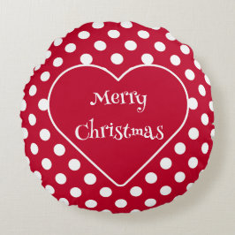 赤+ポルカの白いドット ラウンドクッション