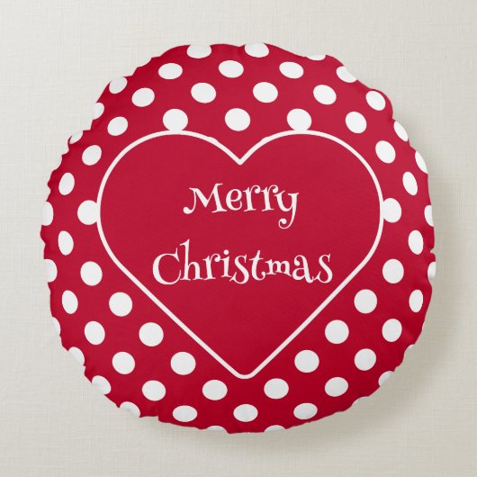 赤+ポルカの白いドット ラウンドクッション (正面)