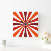 赤/モダンオレンジのストライプ時計 スクエア壁時計 (ホーム)