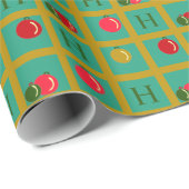 赤、モノグラムの緑、金ゴールドオーナメントクリスマス ラッピングペーパー (ロールコーナー)