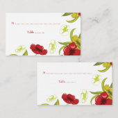 赤+ライムグリーンポピー結婚の花の座席表 プレイスカード (正面/裏面)