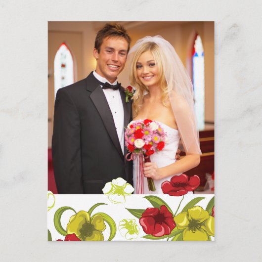 赤+ライムグリーン結婚の花の感謝してい写真: ポストカード (正面)