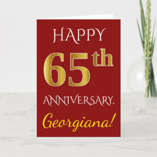 赤、偽の金色の65周年結婚記念日+名前 カード