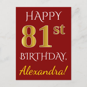 赤、偽の金 ８１歳の誕生日 + オーダーメイド ネーム ポストカード