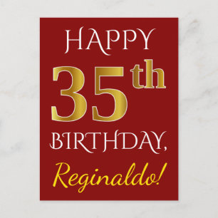 赤、偽の金 35歳の誕生日 + オーダーメイド ネーム ポストカード