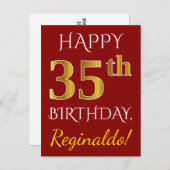 赤、偽の金 35歳の誕生日 + オーダーメイド ネーム ポストカード (正面/裏面)