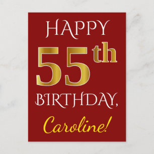 赤、偽の金 55歳の誕生日 + オーダーメイド ネーム ポストカード