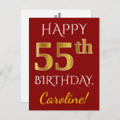 赤、偽の金 55歳の誕生日 + オーダーメイド ネーム ポストカード (正面/裏面)