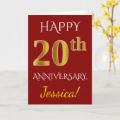 赤、偽ゴールド 20周年結婚記念日 + 名前 カード (黄色い花)