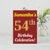 赤、偽ゴールド 54歳 誕生日お祝い + 名前 招待状 (スタンド正面)