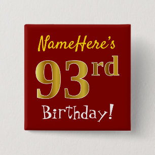赤+偽金色の93歳の誕生日+カスタム名入り 缶バッジ