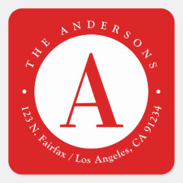 赤 | 円形 モノグラム 返送先住所 スクエアシール