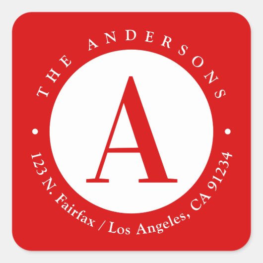 赤 | 円形 モノグラム 返送先住所 スクエアシール (正面)