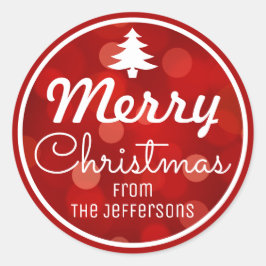 赤《写真》ぼけ味背景カスタムクリスマス ラウンドシール