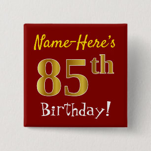 赤、名前をカスタムするを用いるフェイクな金ゴールドの85th誕生日、 缶バッジ