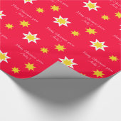 赤、名前入りなクリスマスの白い星 ラッピングペーパー (角)